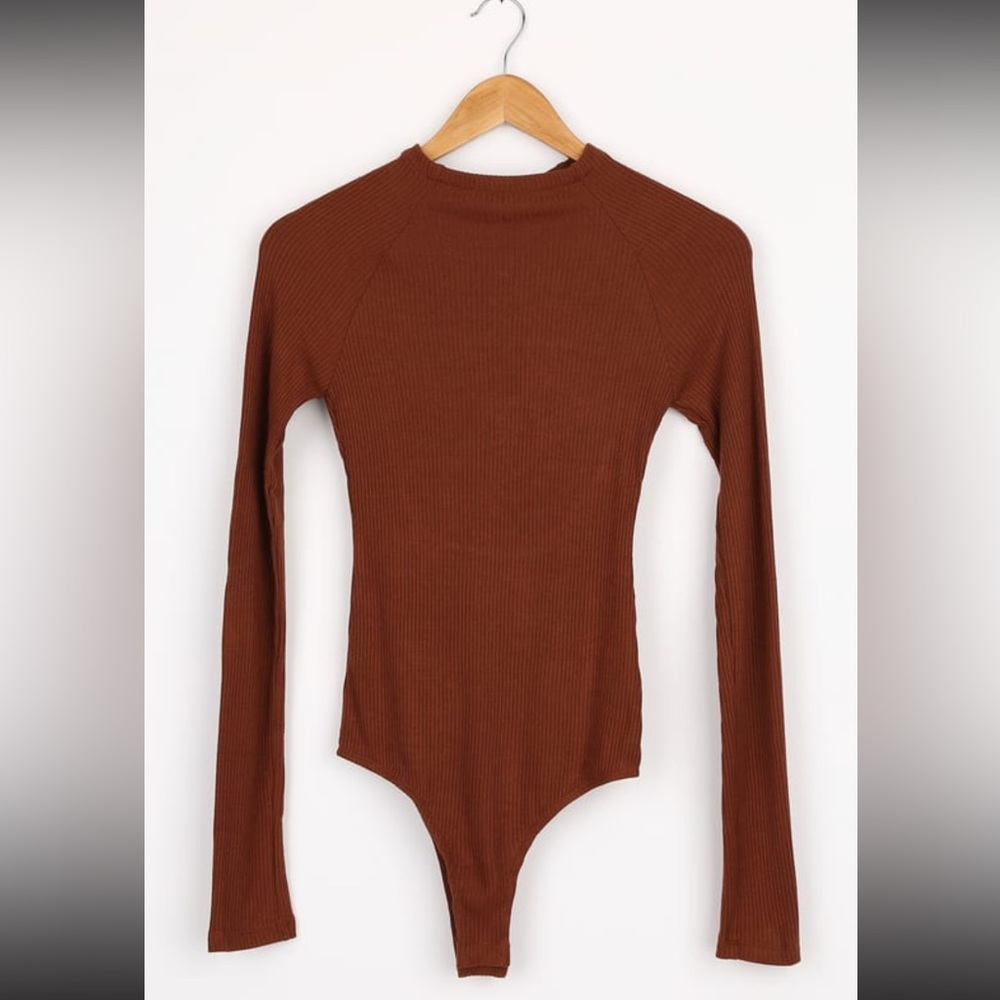 Rust Brown Cutout Long Sleeve Bodysuit - Size Small, NWOT